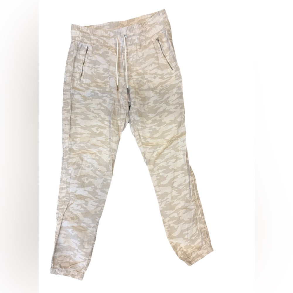 Athleta Cabo Tide Linen Jogger Natural Camo Size 8T Zip Pockets - Picture 4 of 6